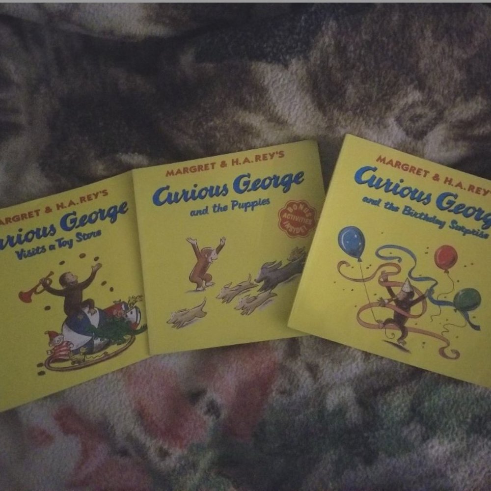 FREE w/ PURCHASE OVER $25 - book lot of Curious George softcover books- used